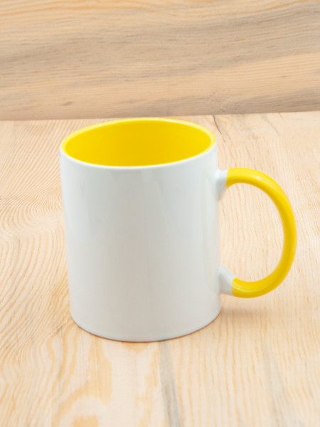 Sublimasyon İçi ve Kulp Sarı Kupa Bardak